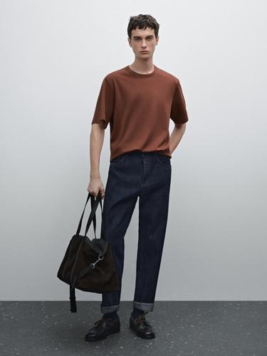 Zara Short sleeve cotton blend T-shirt - Caramel