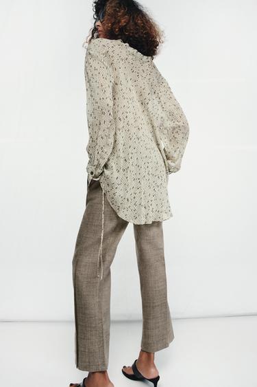 ZW COLLECTION CROPPED FLARE WOOL BLEND TROUSERS - camel by Zara - Image 1