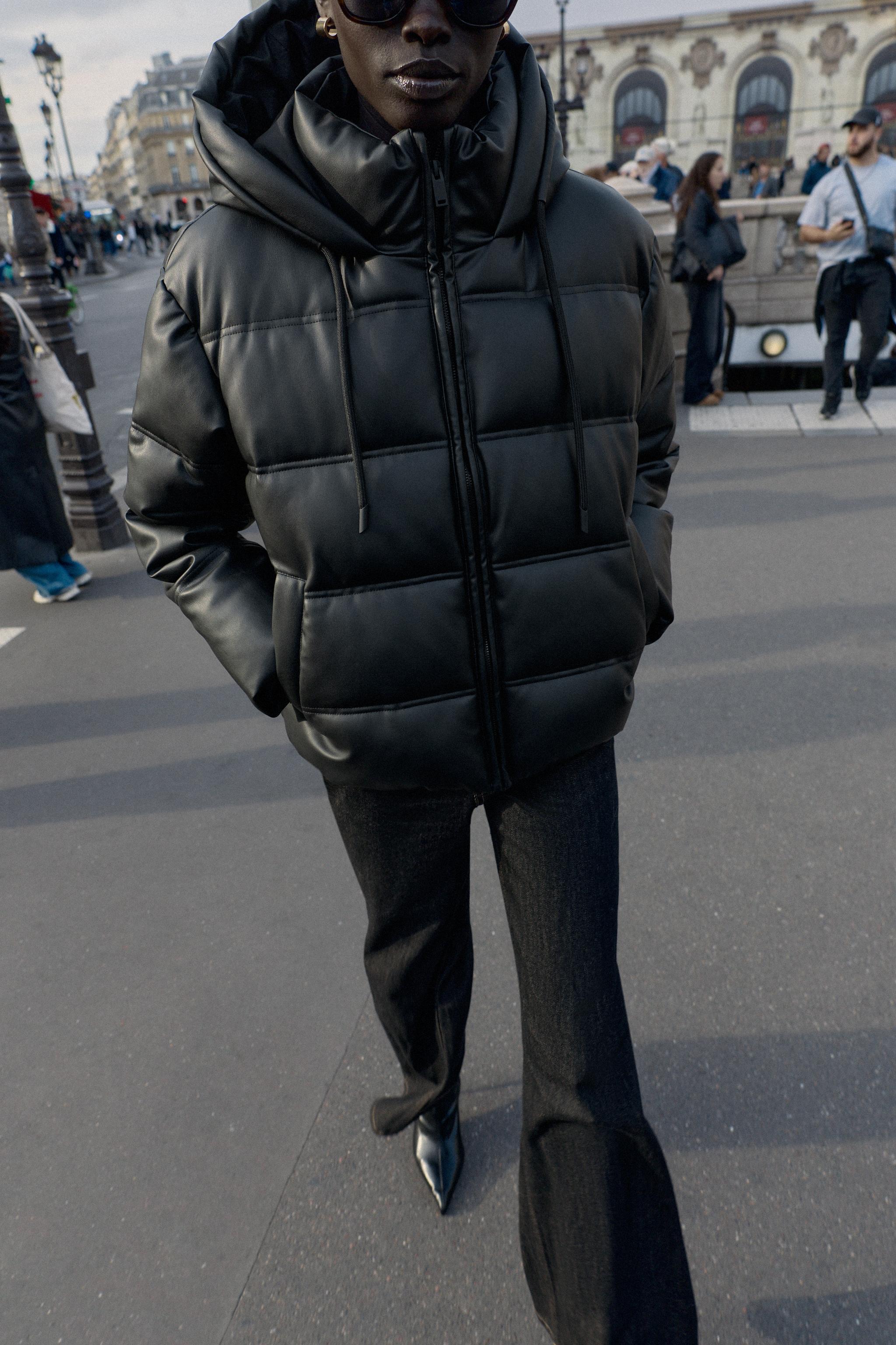 FAUX LEATHER EFFECT WATER REPELLENT WINDPROOF PUFFER ANORAK