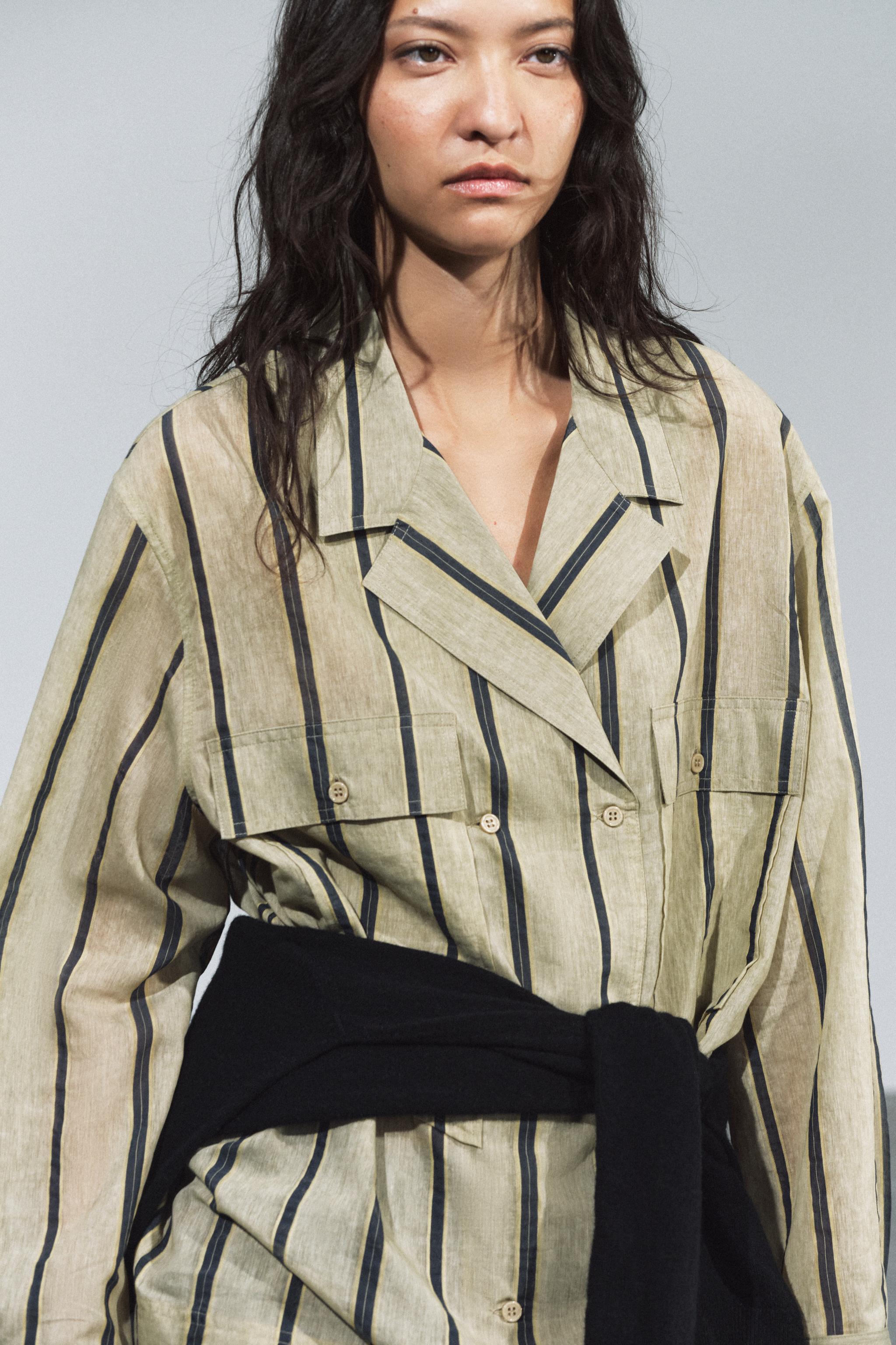 ZW COLLECTION POCKET CROSSOVER SHIRT - striped | ZARA United States