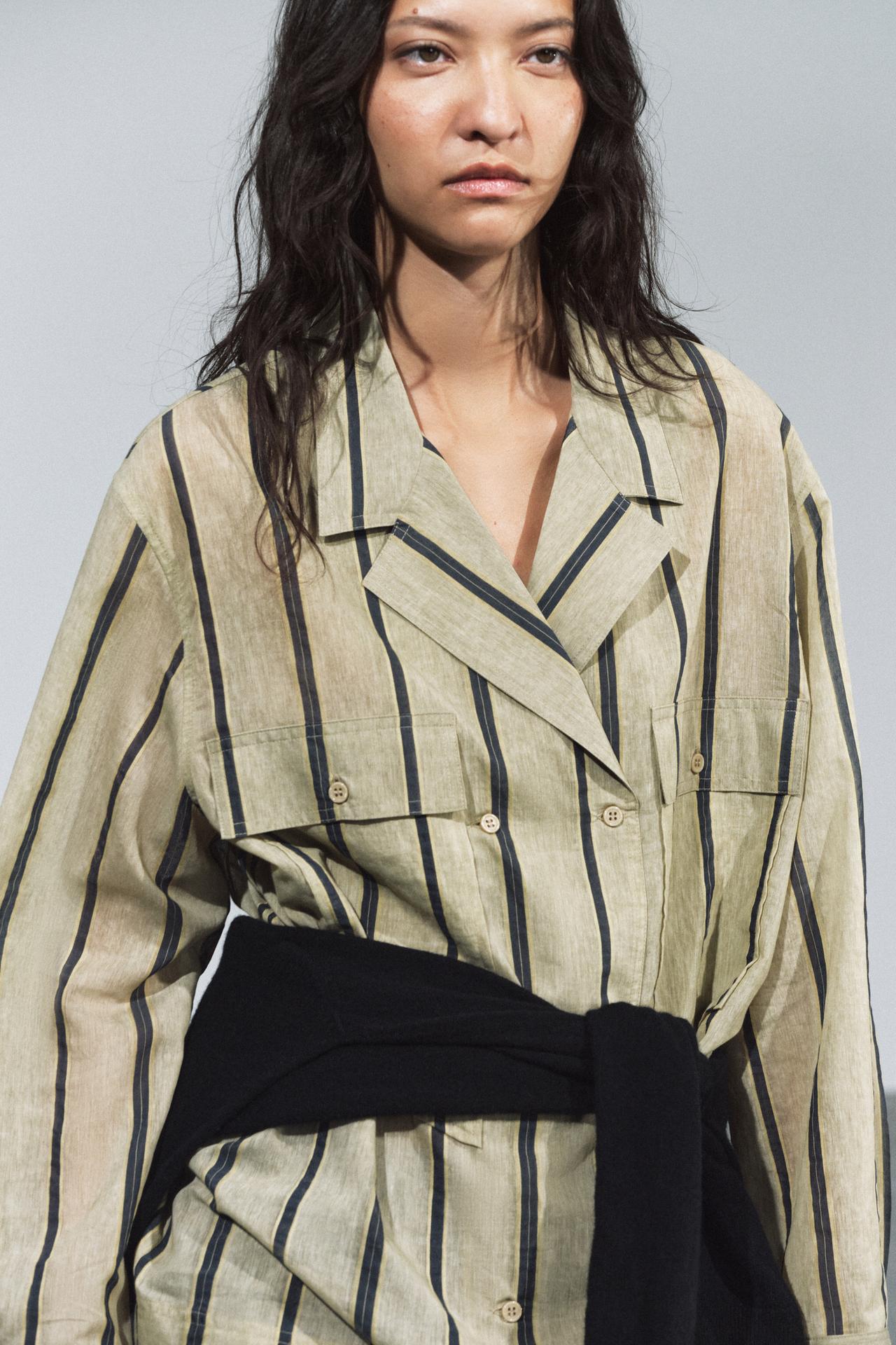 ZW COLLECTION POCKET CROSSOVER SHIRT — striped