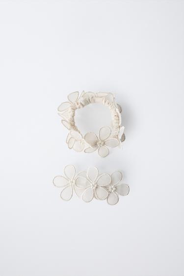 LOT PASSANT ET ÉLASTIQUE FLEURS ET PERLES - Écru de Zara - Image 2