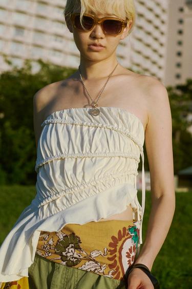 ASYMMETRIC PLEATED TOP - Oyster-white by Zara