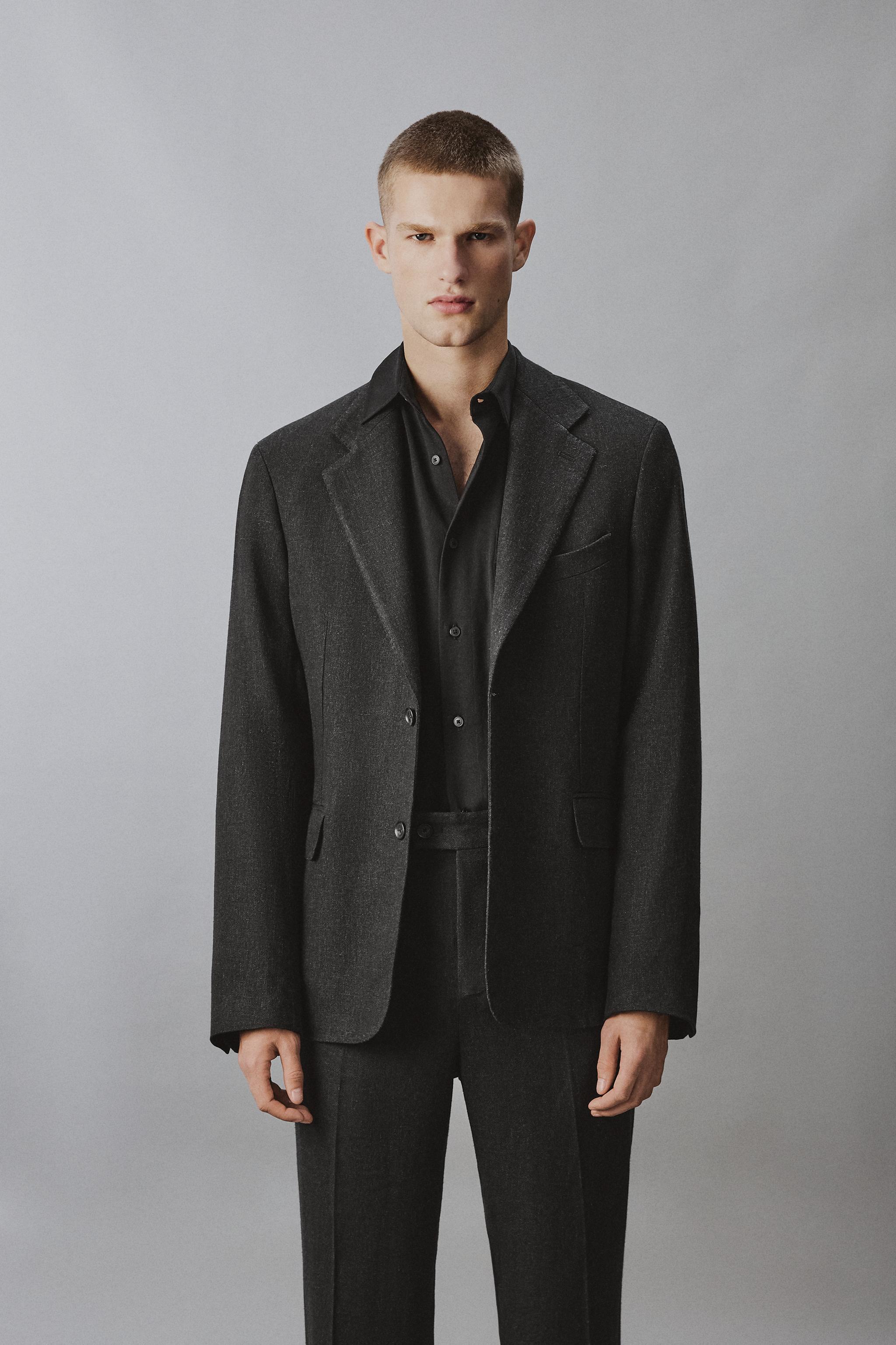VISCOSE - HEMP SUIT BLAZER — Black (alternate view)