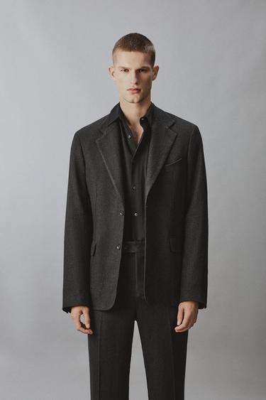 VESTE DE COSTUME EN VISCOSE ET CHANVRE - Noir de Zara
