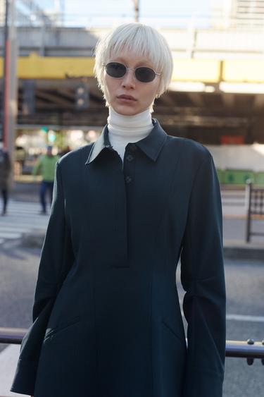 ZWコレクション ショート丈シャツワンピースネイビーブルーZaraのZWコレクション ショート丈シャツワンピース - ネイビーブルー 