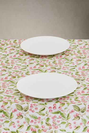 CHERRY PRINT RESIN-COATED TABLECLOTH - Green by Zara - Image 1