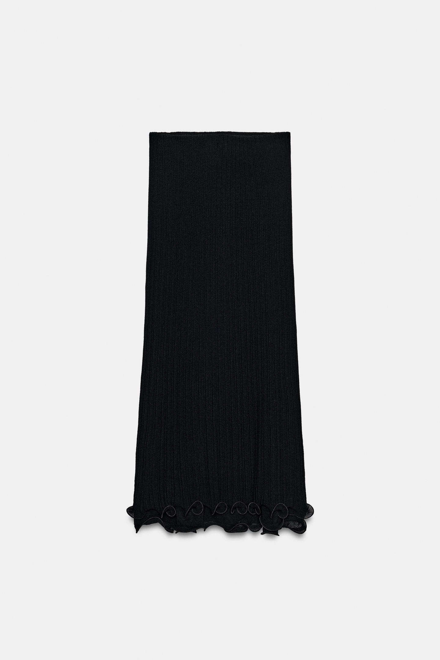 Женская юбка Zara Double-Layer Knit MIDI, цвет: Чёрный — фото 6