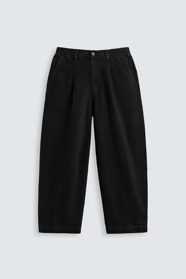 PLEATED WIDE-LEG DENIM CHINOS - Black by Zara