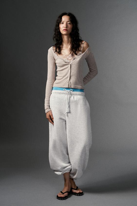Zara COMBINED LACE TOP CARDIGAN - Sand / Marl - Image 0
