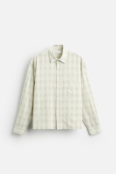 TEXTURED CHECK SHIRT - Sea green by Zara