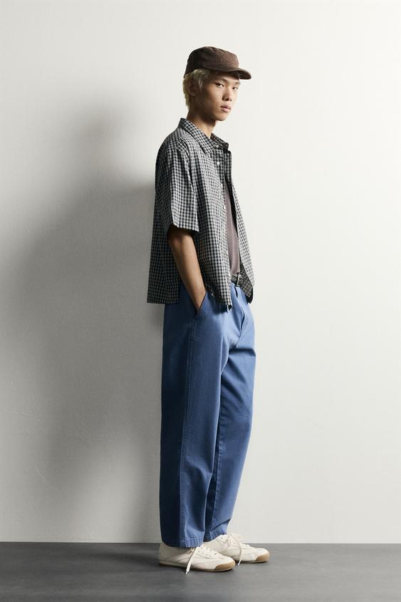 CHEMISE COUPE DÉCONTRACTÉE EN JACQUARD À CARREAUX - Bleu de Zara - Image 3