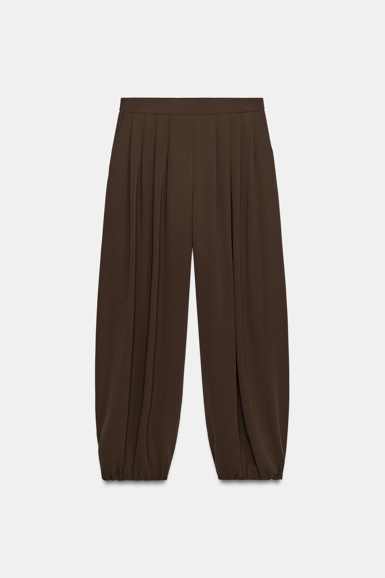 PLEATED BLOOMER PANTS — Brown