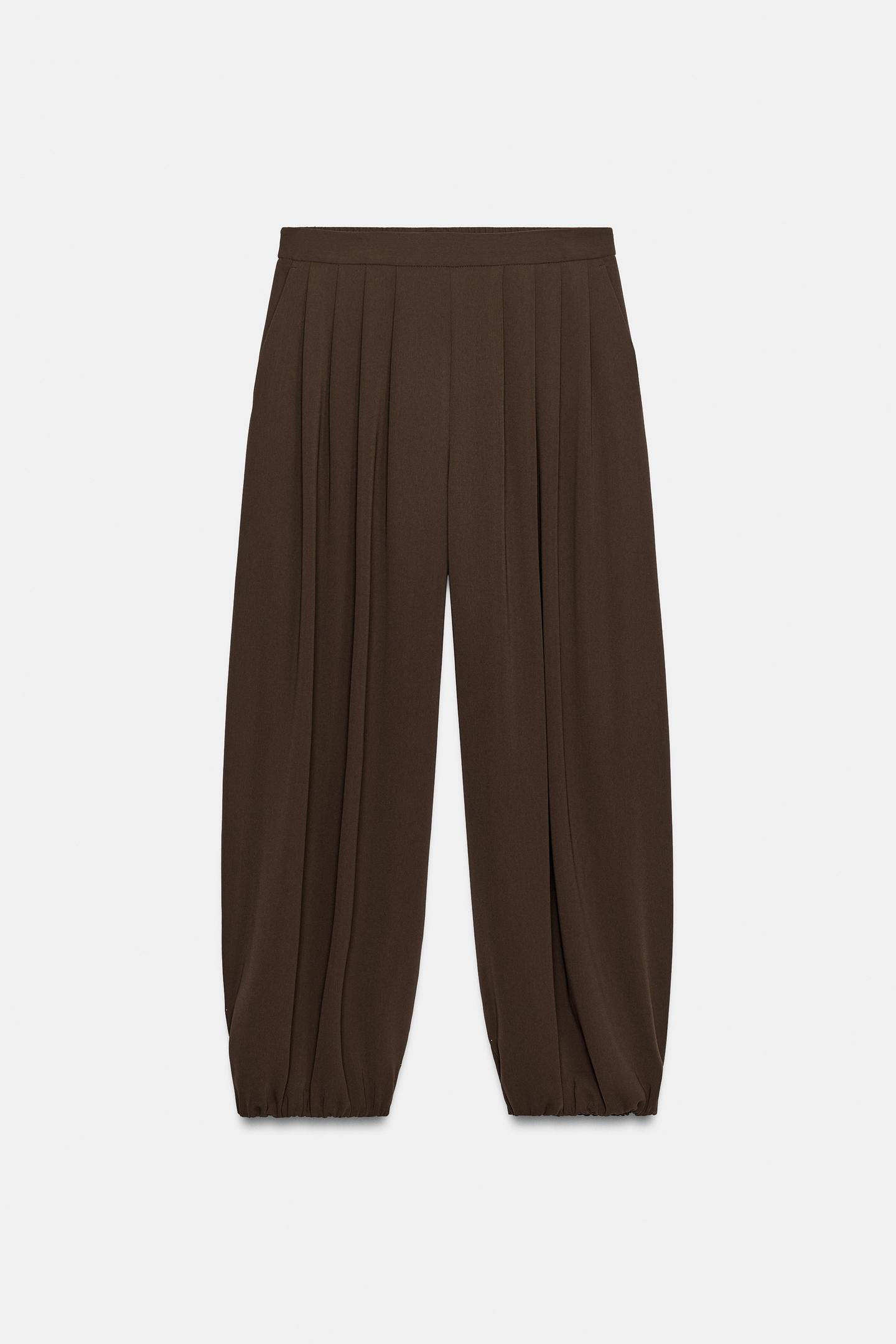 Женские брюки Zara Pleated Bloomer, цвет: Коричневый — фото 2