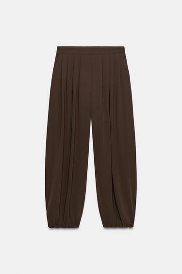 PLEATED BLOOMER PANTS — Brown 2