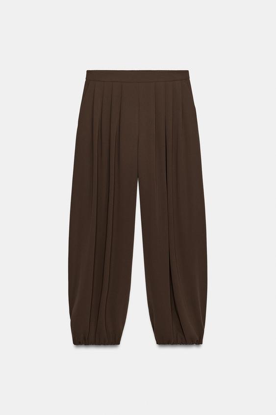Zara PLEATED BLOOMER PANTS - Brown - Image 0