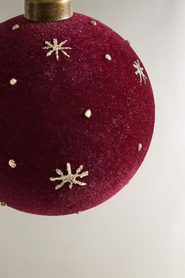 VELVET BAUBLE CHRISTMAS TREE DECORATION WITH STARS - Burgundy by Zara - Image 3