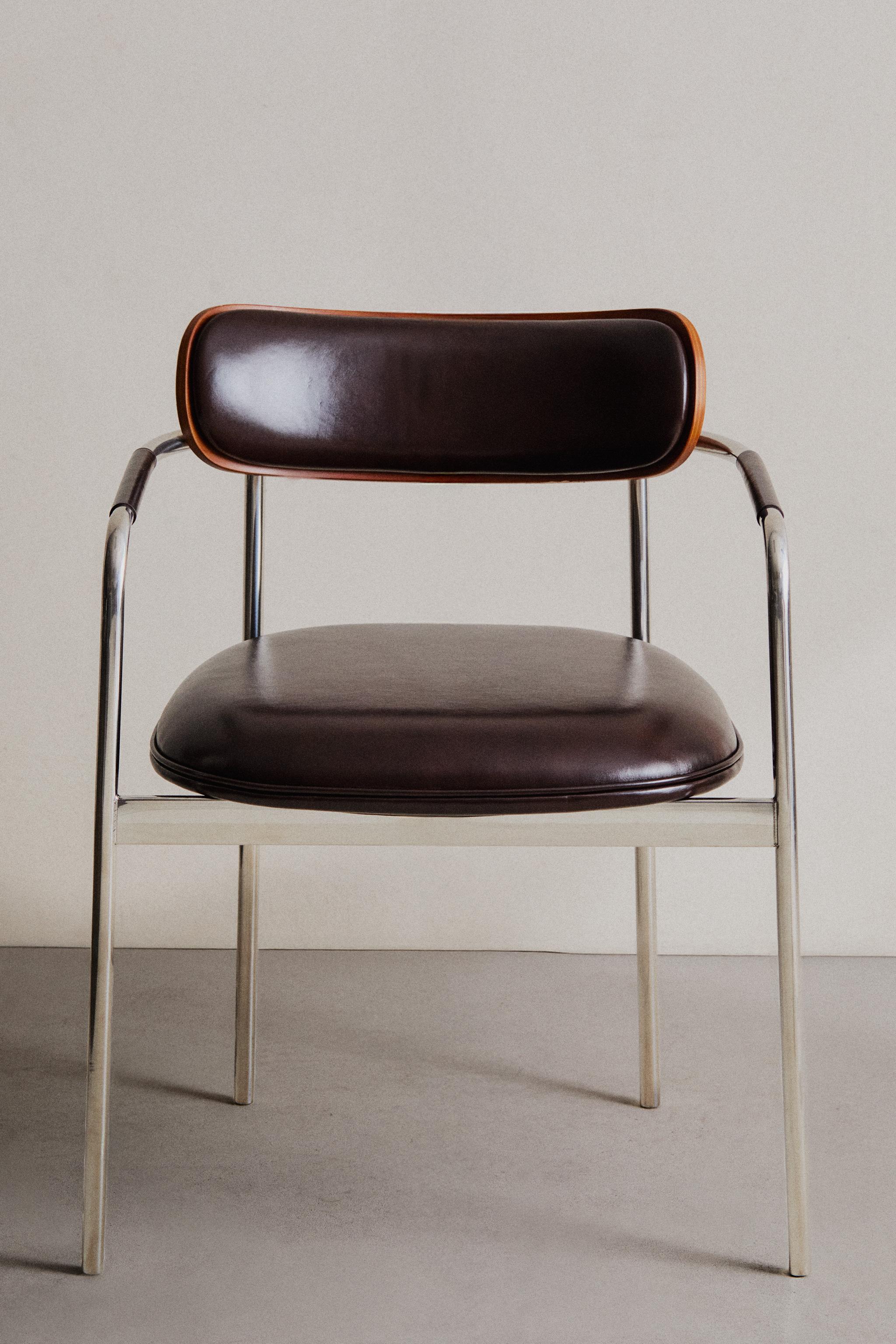 LEATHER AND STAINLESS STEEL CHAIR