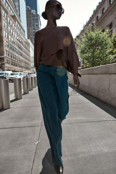WIDE-LEG TROUSERS WITH DARTS - Duck green by Zara - Image 3