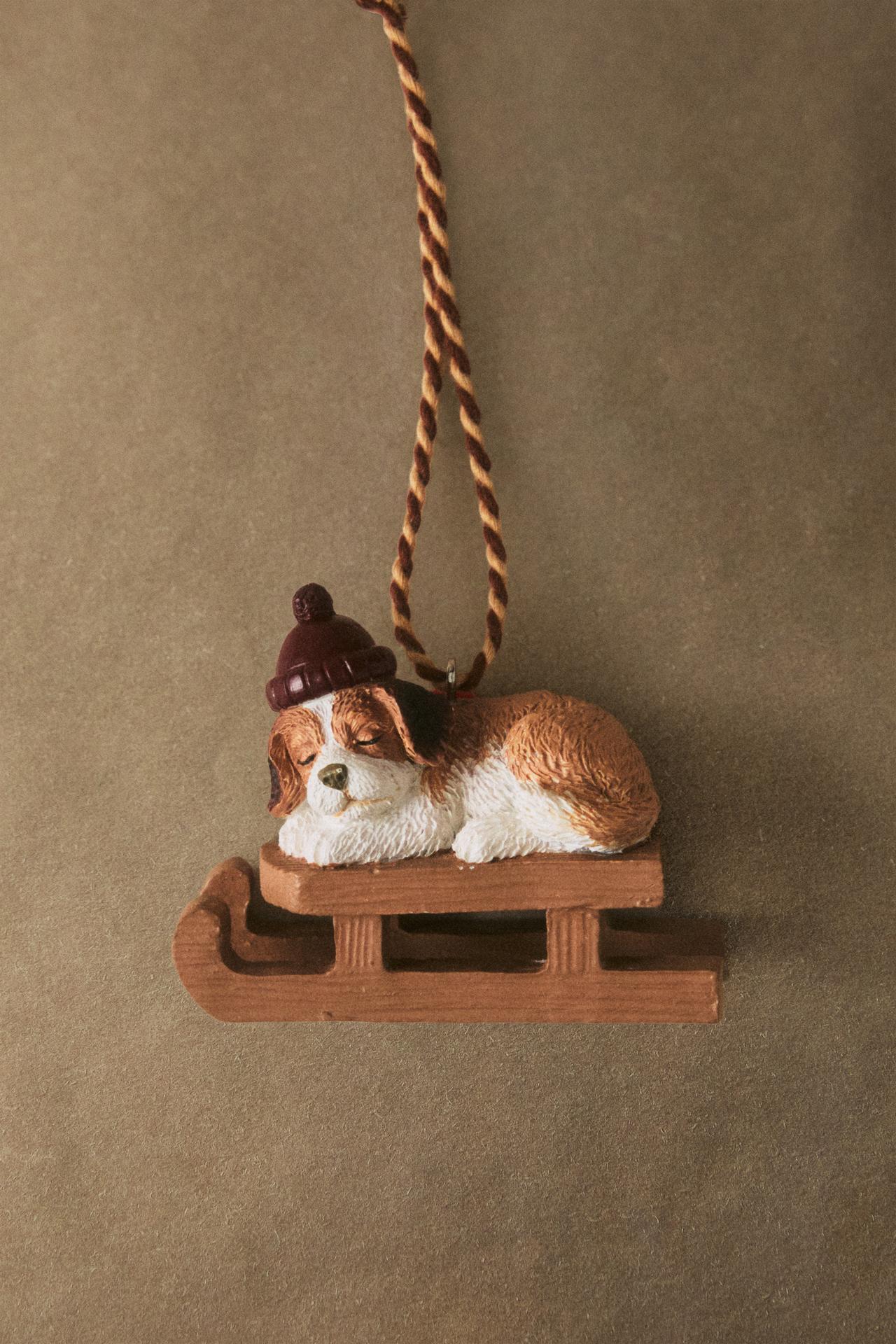 DOG SLEIGH CHRISTMAS TREE ORNAMENT — Brown