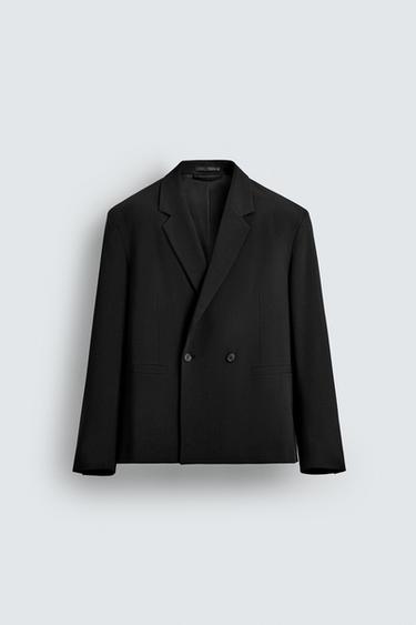 Zara WOOL DOUBLE-BREASTED SUIT JACKET - Black