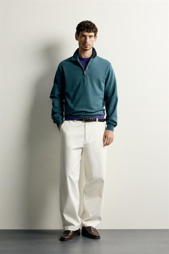 INTERLOCK ZIP-UP POLO SWEATSHIRT - Petrol blue by Zara - Image 0