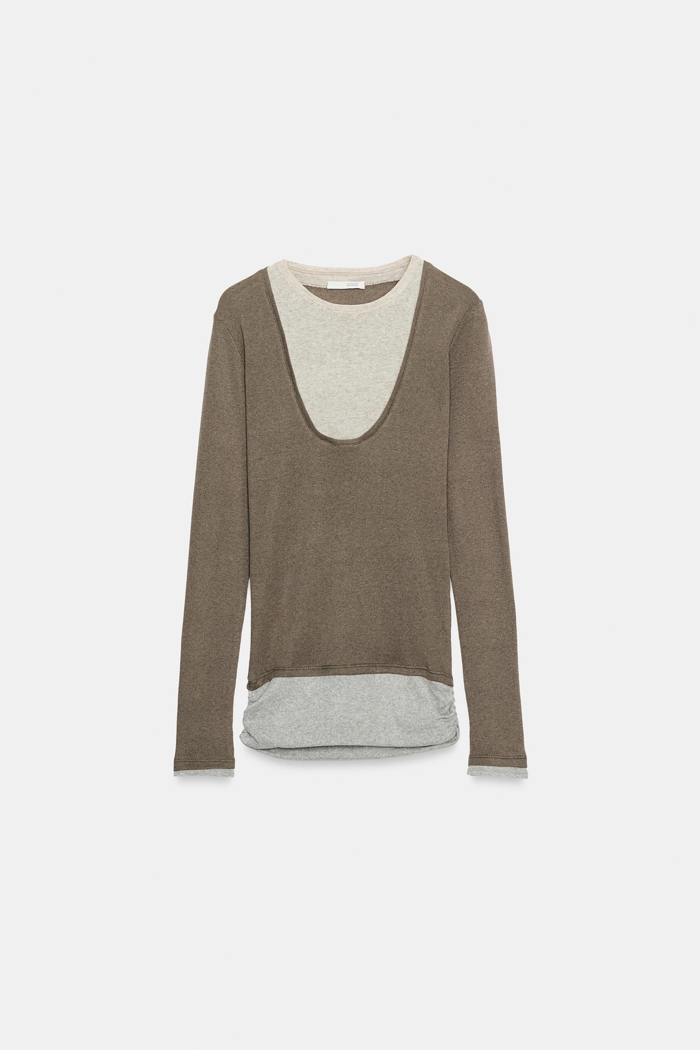 Женская футболка Zara Triple Layer Mock Neck, цвет: Хаки — фото 6