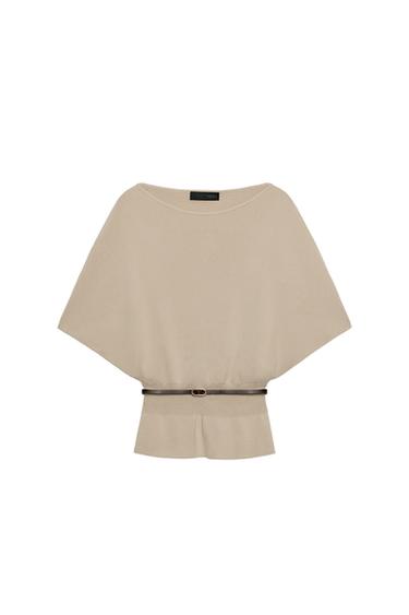 KNIT TOP WITH BELT - Sand by Zara