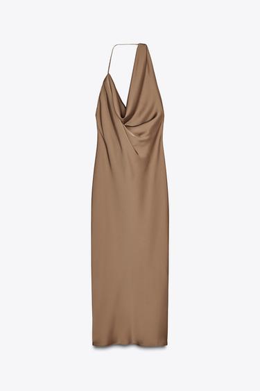 ASYMMETRIC SATIN MIDI DRESS - Toffee by Zara