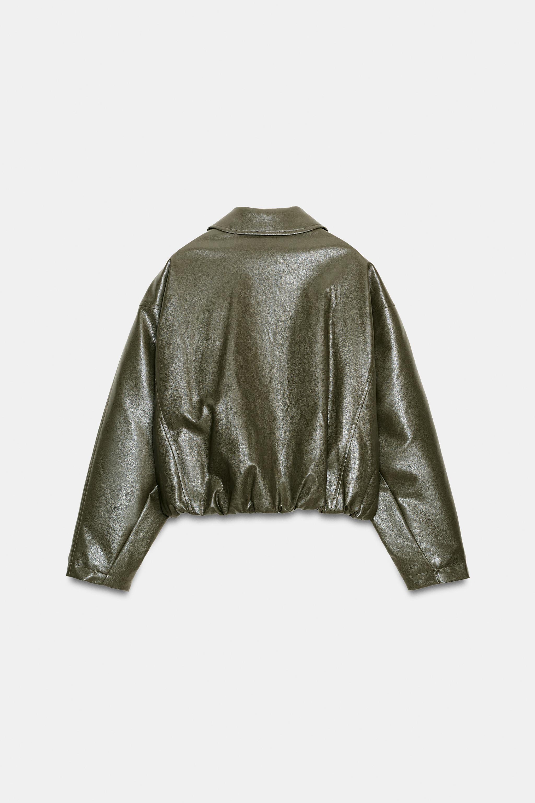 FAUX LEATHER BOMBER JACKET - Khaki | ZARA United States