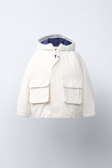 Zara 撞色細節防水派克外套 - 白色