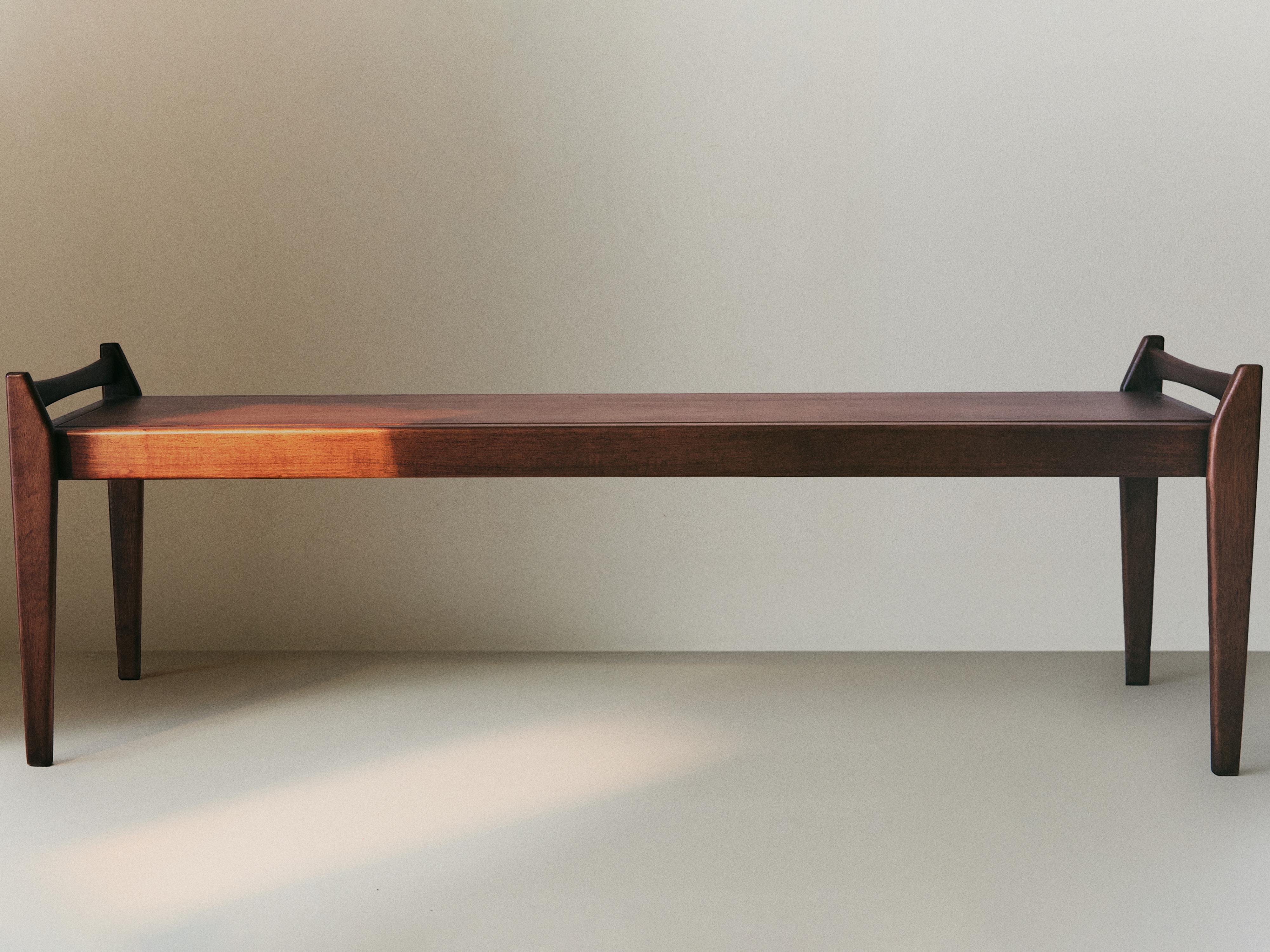 LONG WOODEN BENCH — Brown