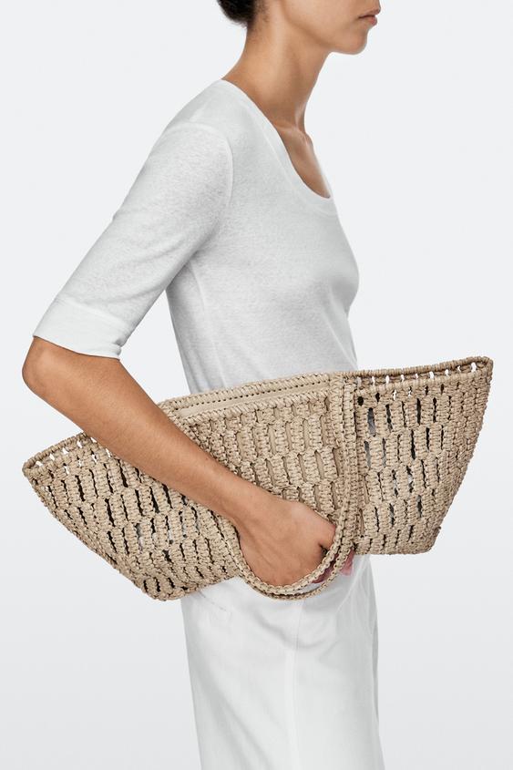 Zara Braided nappa leather shopper bag - White - Image 0