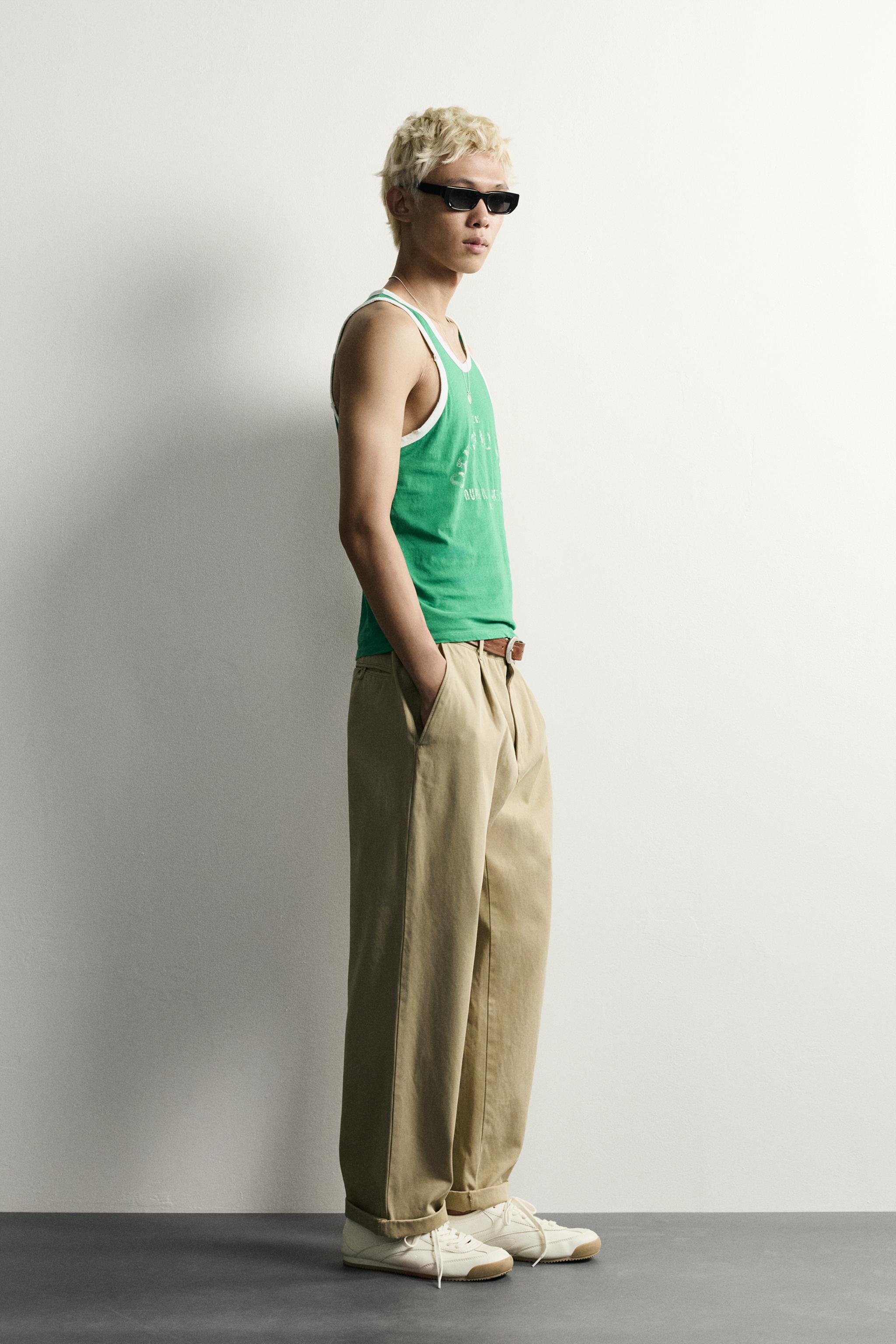 Мужские топы Zara CONTRAST VINTAGE EFFECT TANK TOP — фото 4