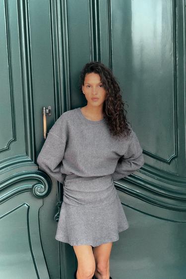 ĐẦM NỈ MỀM THẮT LƯNG - Màu ghi xám từ Zara