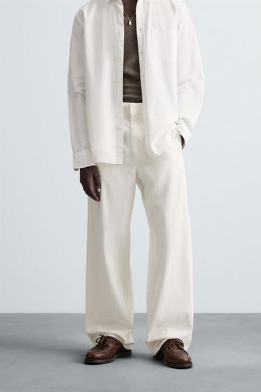 COTTON-HEMP CHINO TROUSERS - White by Zara