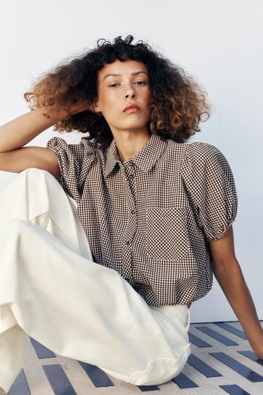 CAMISA CUADRO VICHY - Marrón / Crudo de Zara