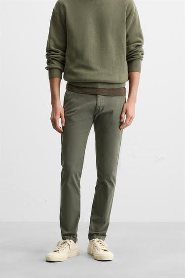 SKINNY FIT CHINO TROUSERS - Mid-green by Zara