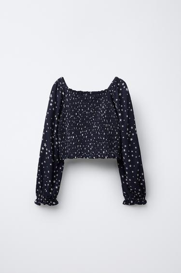 STAR PRINT TOP WITH ELASTIC DETAIL - Navy blue by Zara - Image 1