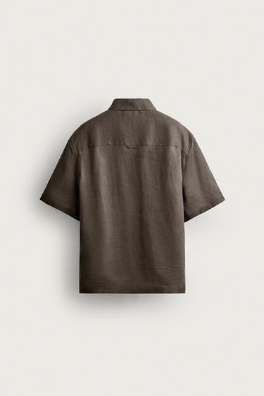 100% LINEN RELAXED FIT SHIRT - Brown / Taupe by Zara