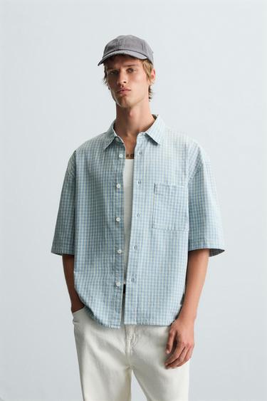 RELAXED FIT CHECK SHIRT - Blue/White by Zara