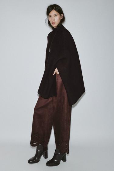 JUPE-CULOTTE EFFET DAIM AVEC BAS POINTELLE - Marron de Zara