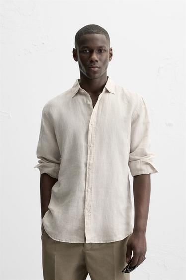 CAMISA 100 % LINHO - Bege-claro da Zara