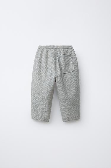 PANTALON BALLON SEERSUCKER À CARREAUX - Bleu de Zara - Image 1