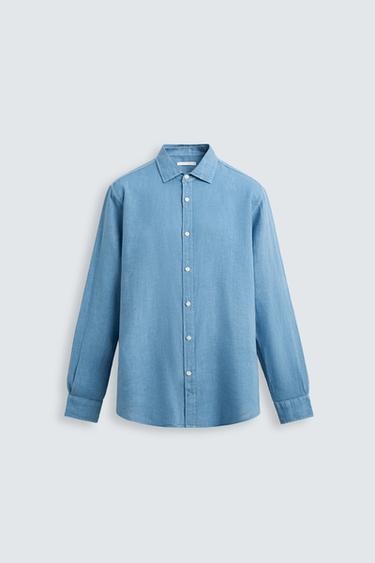 CAMISA 100% LINHO - Azul-claro da Zara