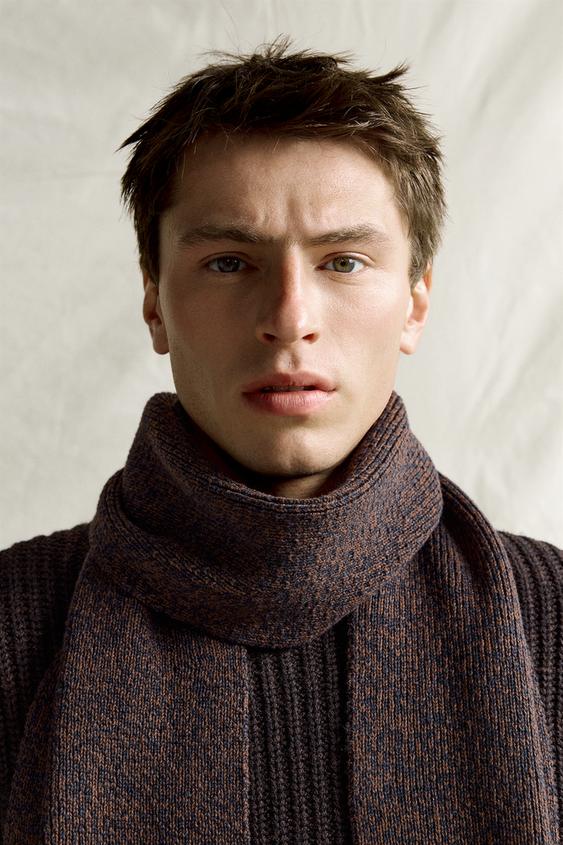 ÉCHARPE EN MAILLE COTON - LAINE - Marron chiné de Zara - Image 0