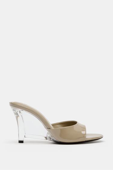SANDALIA CUÑA EFECTO ACHAROADO - Gris toupa de Zara