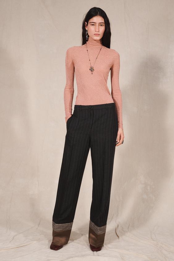 LIMITED EDITION CONTRAST HEM STRIPED TROUSERS - Black by Zara - Image 0