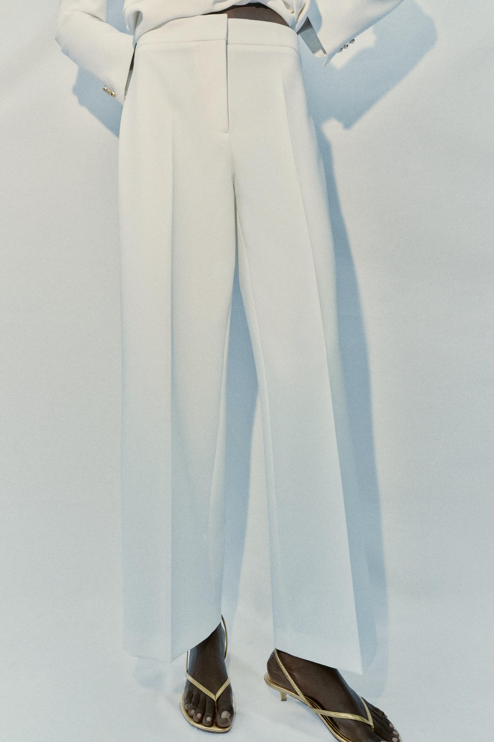 HIGH-WAISTED STRAIGHT LEG PANTS — Oyster-white