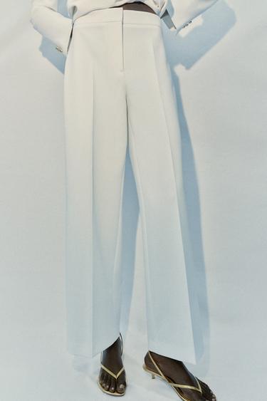 HIGH-WAIST STRAIGHT-LEG TROUSERS - Oyster-white by Zara - Image 1